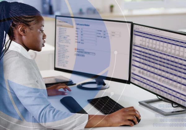Woman working with computer data