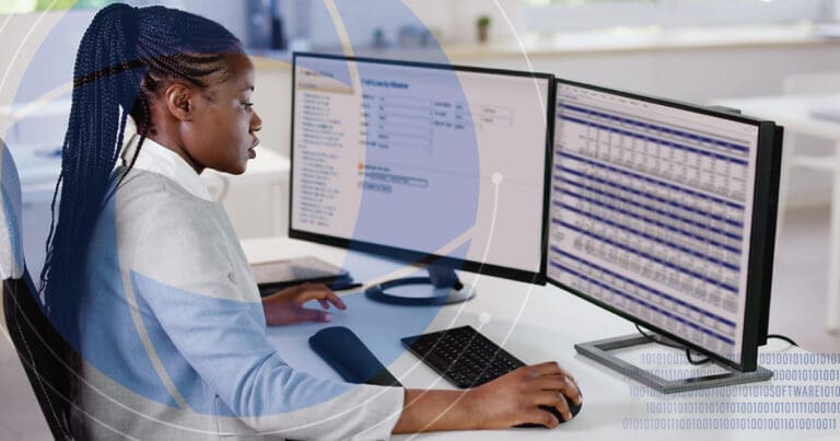 Woman working with computer data